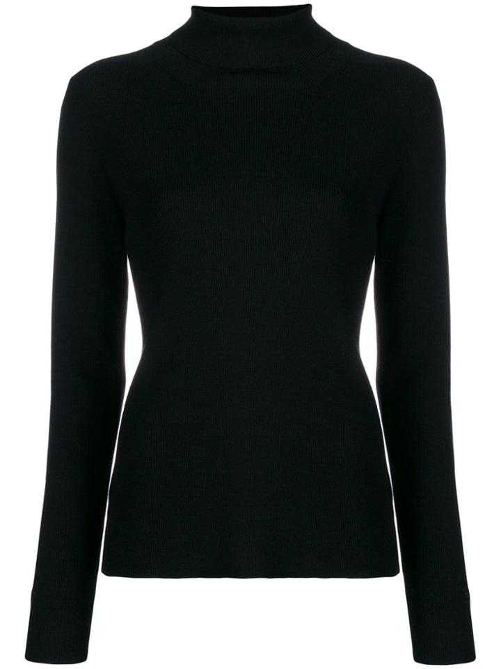 Tory Burch Ribbed Knit Roll Neck Sweater - Black