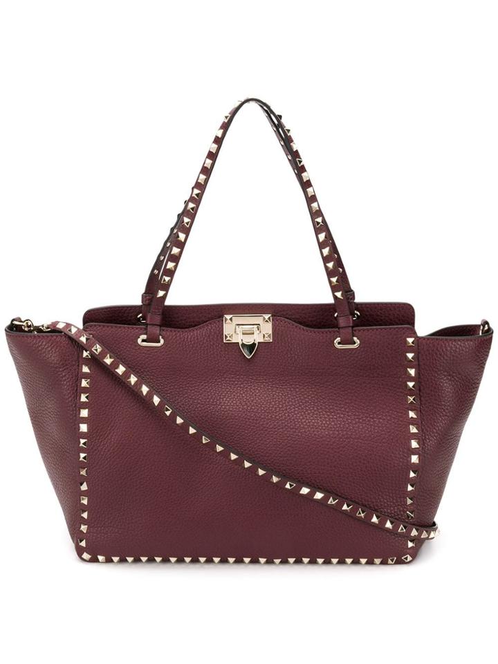 Valentino Wide Studded Tote - Red
