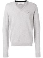 Pringle Of Scotland V Neck Lambswool Jumper In Shale Grey/ink