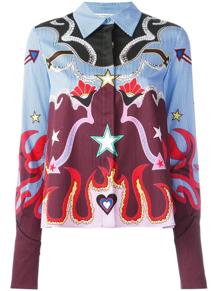 Mary Katrantzou Graphic Cowboy 'shane' Shirt, Women's, Size: 12, Cotton/spandex/elastane