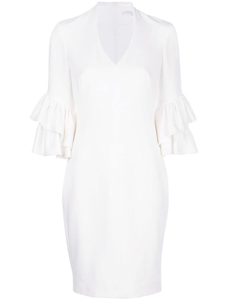 Black Halo Ruffled-sleeves Midi Dress - White