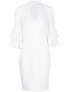 Black Halo Ruffled-sleeves Midi Dress - White