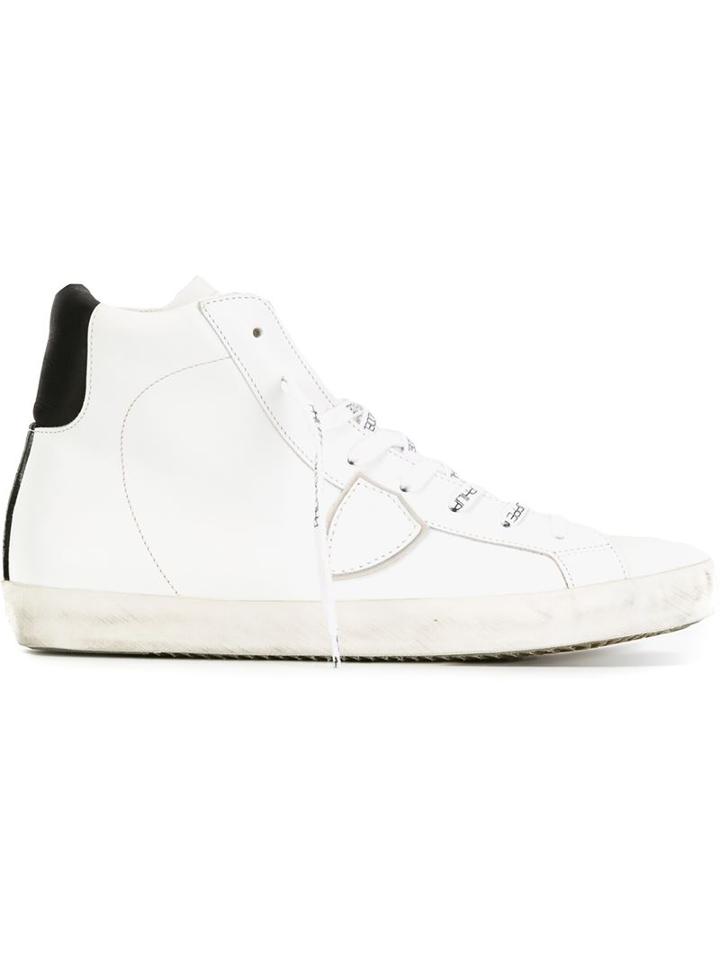 Philippe Model Logo Patch Hi-top Sneakers, Men's, Size: 45, White, Leather/rubber