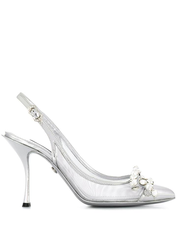Dolce & Gabbana Mesh Slingback Pumps - Silver