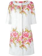 Blumarine Floral Jacquard Coat, Women's, Size: 42, White, Cotton/polyester/silk/cotton
