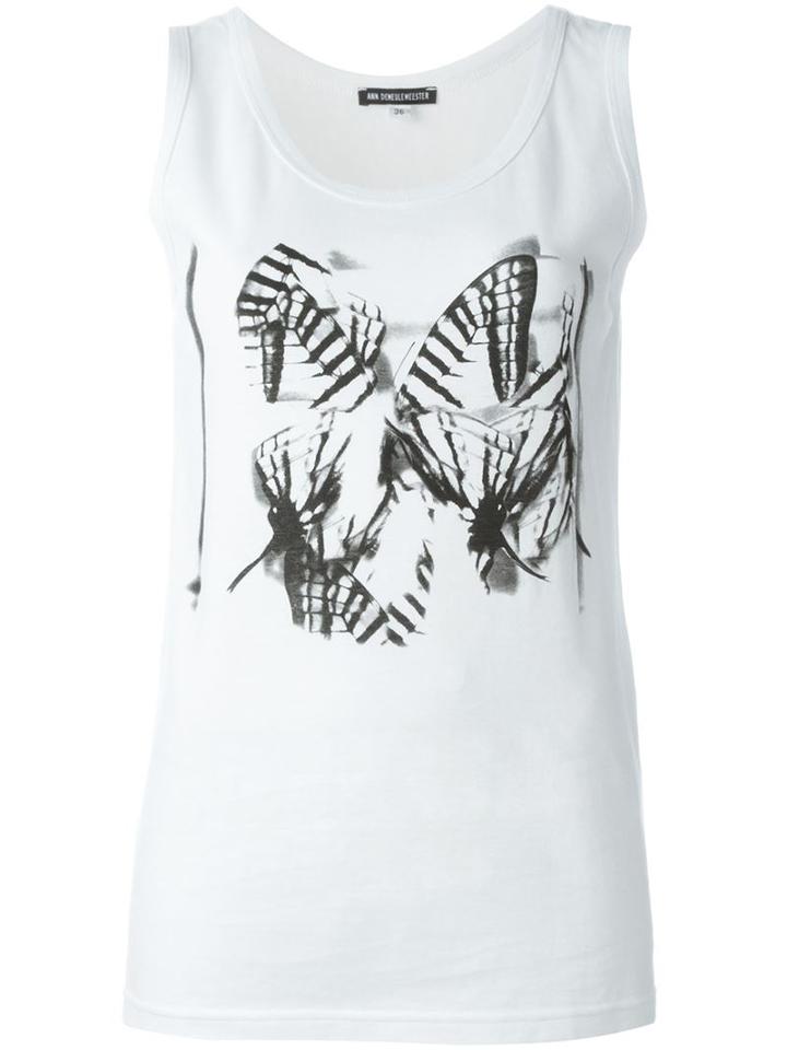 Ann Demeulemeester Butterfly Print Top, Women's, Size: 38, White, Cotton
