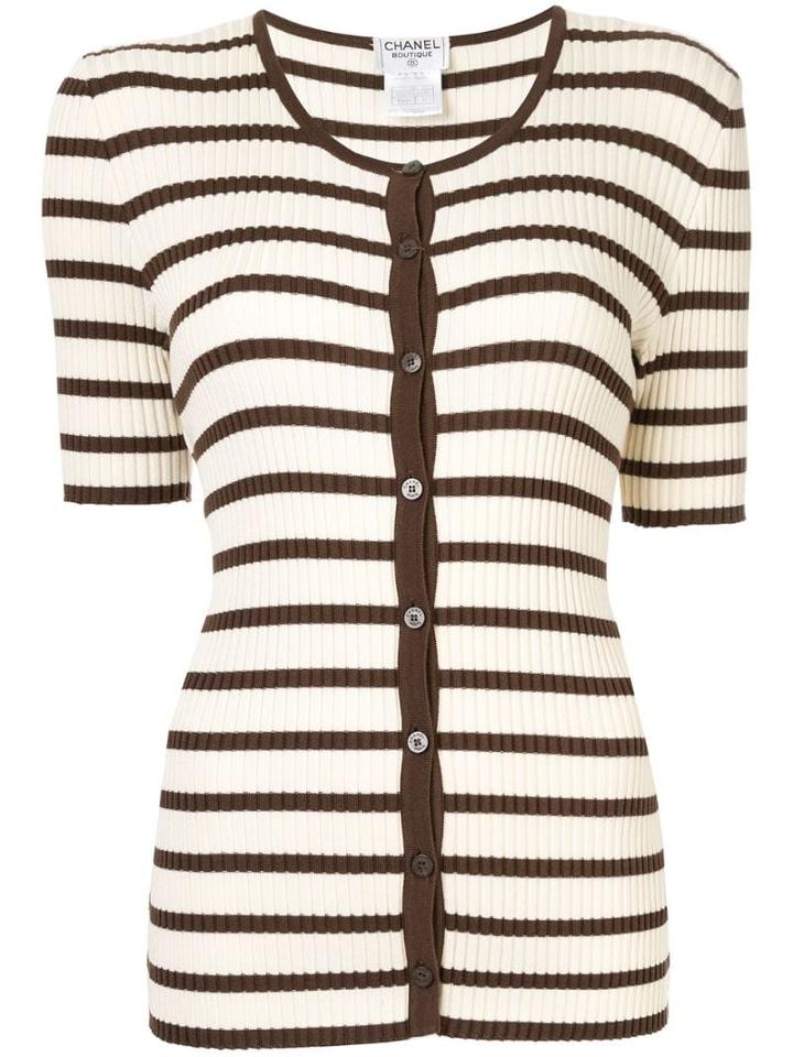 Chanel Pre-owned Striped Pattern Cardigan - White