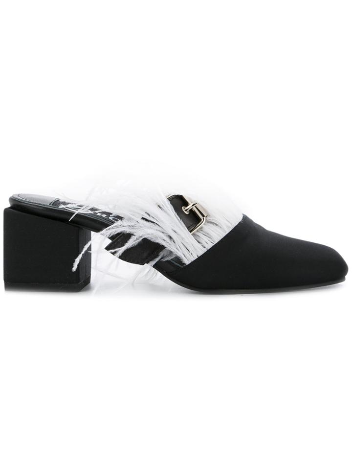 Nina Zarqua Feather And Buckle Front Mules - Black