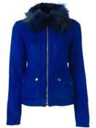 Roberto Cavalli Pocketed Jacket, Women's, Size: 40, Blue, Leather/fox Fur/silk