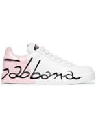 Dolce & Gabbana White And Rose Portofino Graffiti Print Leather