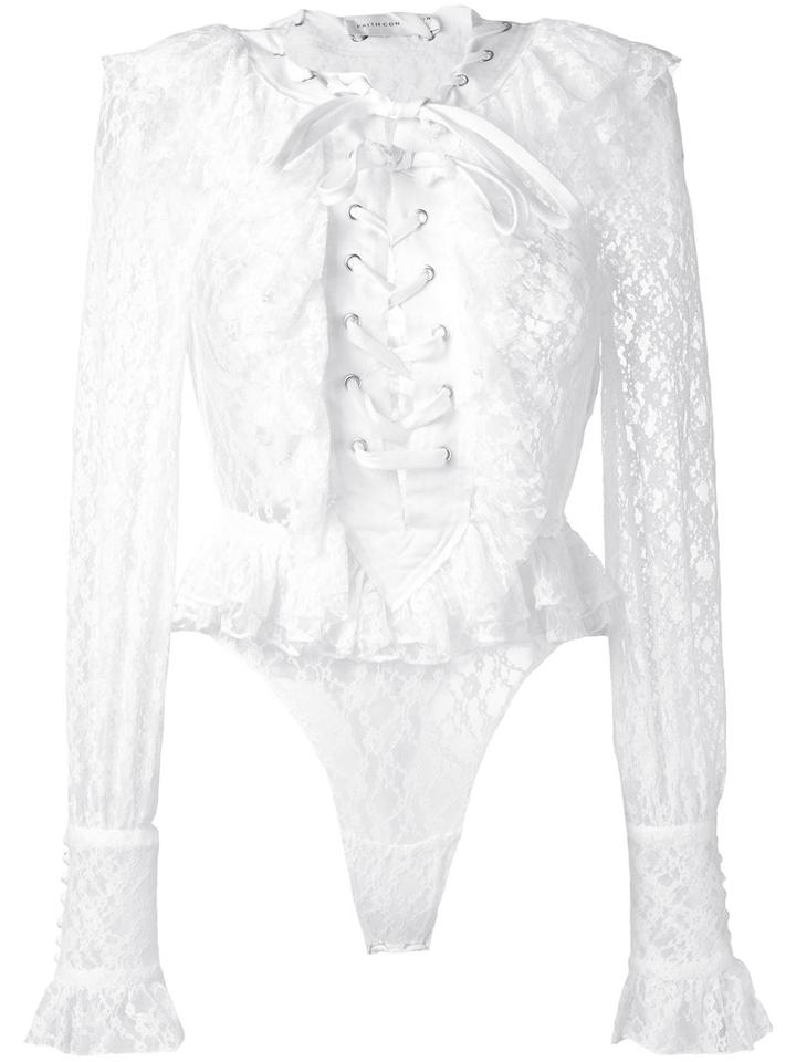 Faith Connexion - Ruffled Lace Top - Women - Cotton/polyamide/spandex/elastane - Xs, White, Cotton/polyamide/spandex/elastane