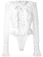 Faith Connexion - Ruffled Lace Top - Women - Cotton/polyamide/spandex/elastane - Xs, White, Cotton/polyamide/spandex/elastane