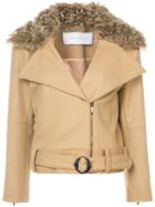 Kimora Lee Simmons Removable Shearling Collar Bomber Jacket - Nude &