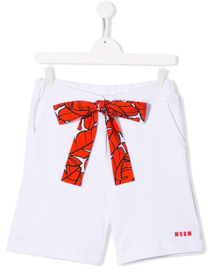 Msgm Kids Bow Detail Track Shorts - White