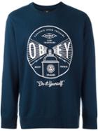 Obey Logo Print Sweatshirt, Men's, Size: Large, Blue, Cotton/polyester