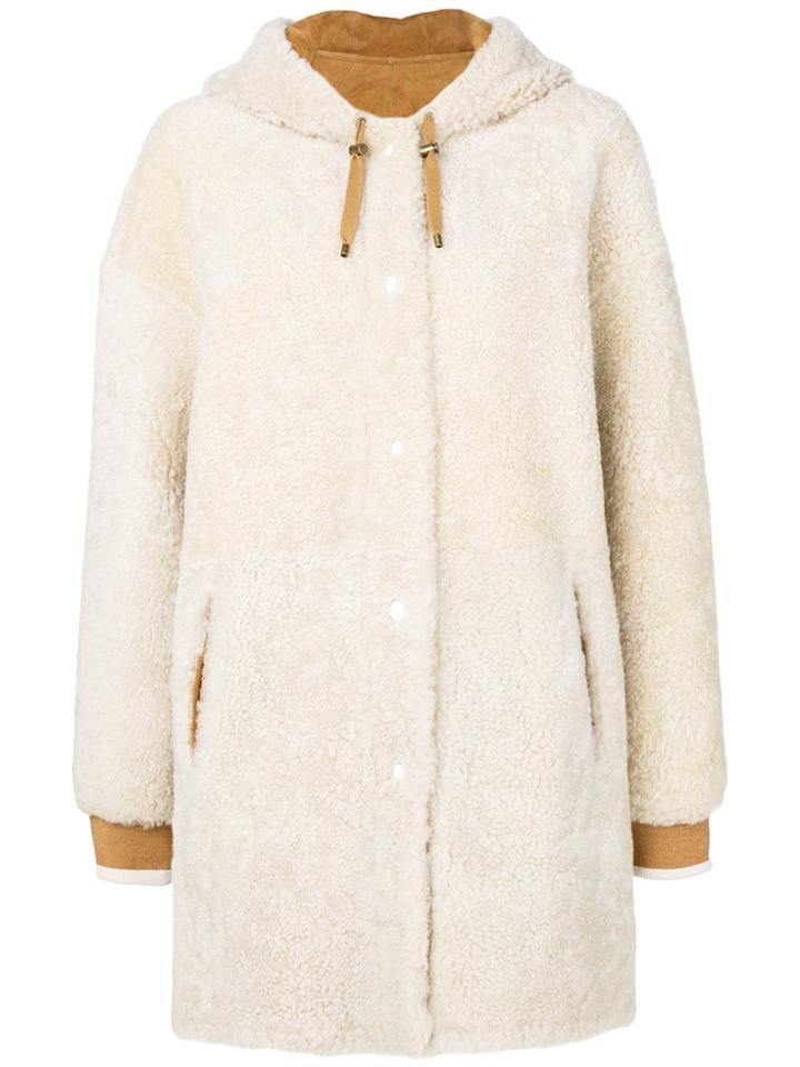 Yves Salomon Hooded Shearling Coat - Nude & Neutrals