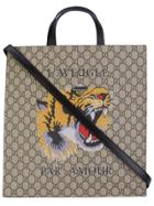 Gucci Tiger Print Gg Supreme Tote - Nude & Neutrals