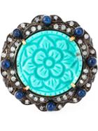 Gemco Turquoise And Diamond Flower Cocktail Ring - Metallic