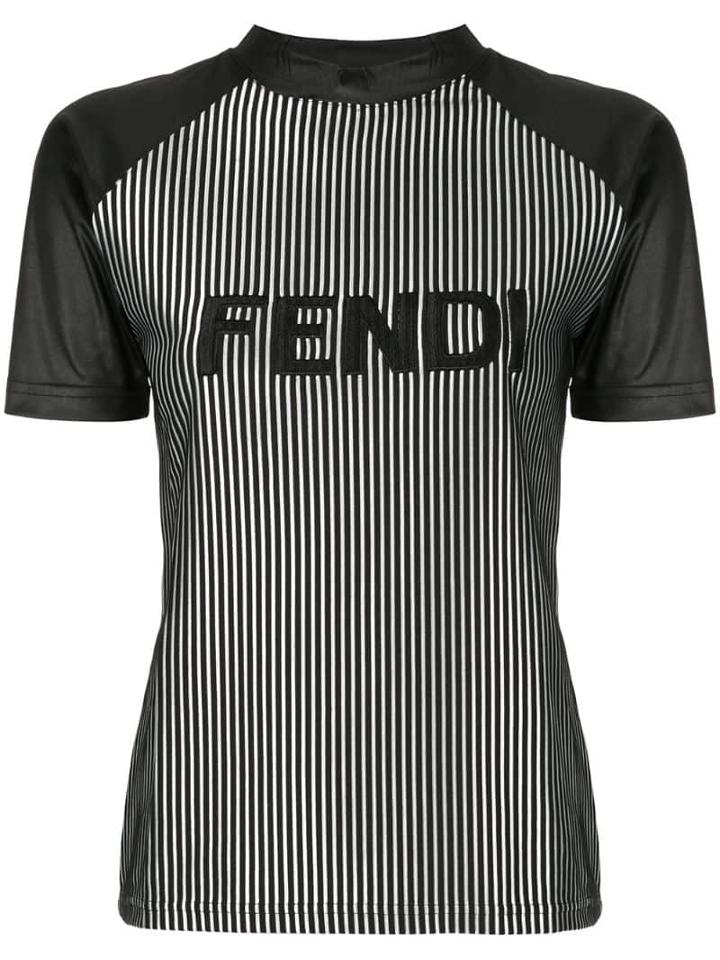 Fendi Pre-owned Striped Logo T-shirt - Black