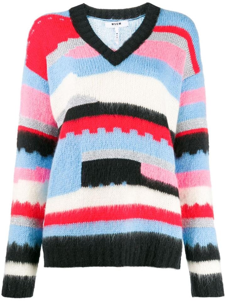 Msgm Geometric Knitted Jumper - Blue