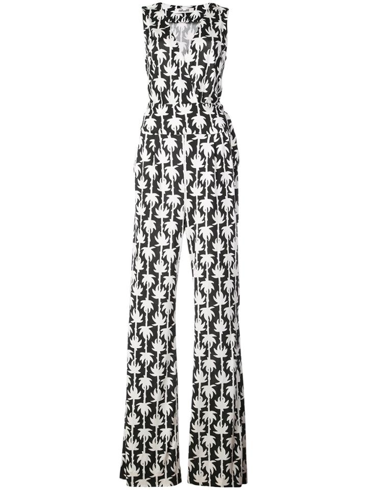 Dvf Diane Von Furstenberg Palm Print Jumpsuit - Black
