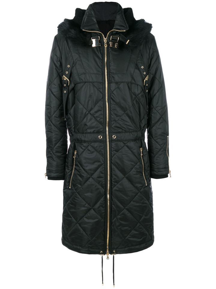 Balmain Marmot Fur-trimmed Quilted Coat - Black