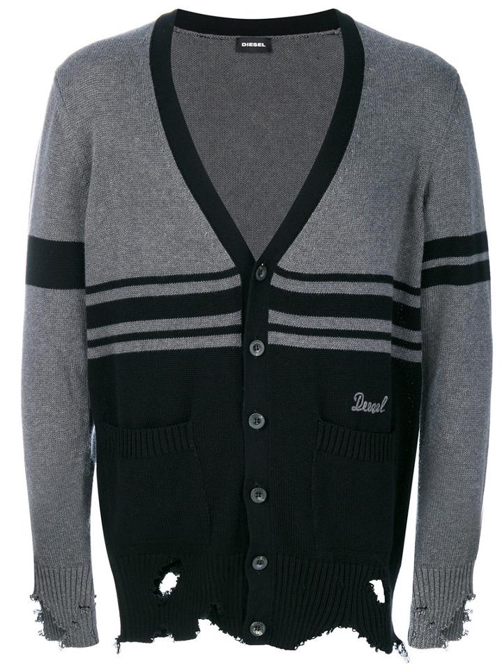 Diesel - Kobain Distressed Cardigan - Men - Cotton - L, Grey, Cotton