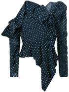 Self-portrait Asymmetric Polka Dot Blouse - Blue