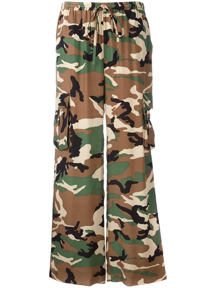 P.a.r.o.s.h. - Camouflage Print Trousers - Women - Silk - M, Green, Silk