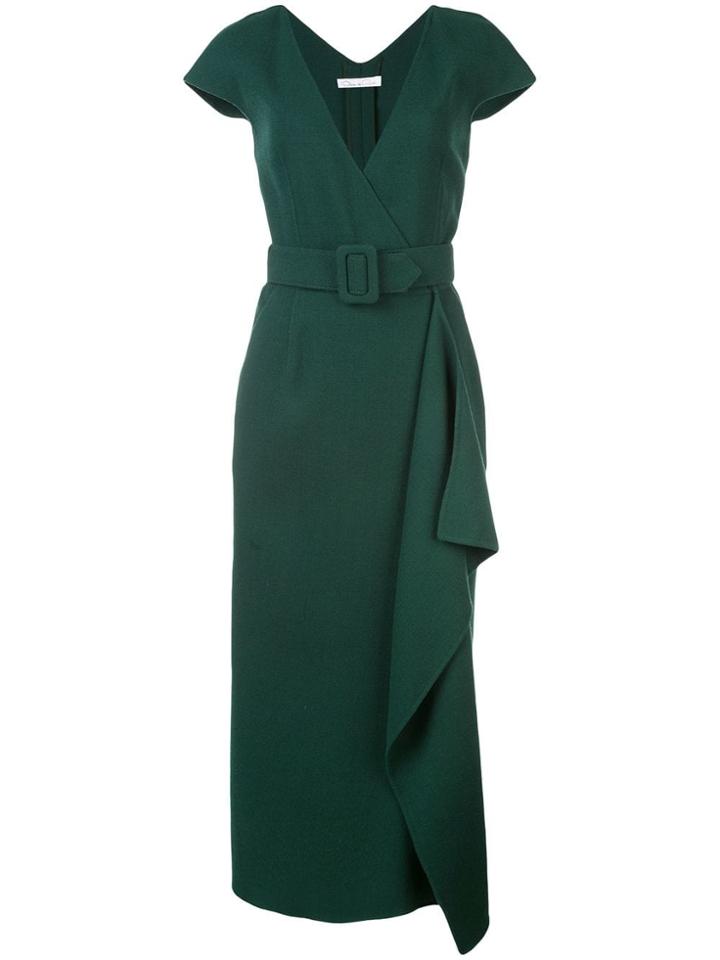 Oscar De La Renta Belted Wrap-front Dress - Green