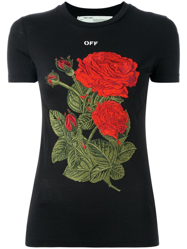 Off-white Roses Patch T-shirt, Women's, Size: Medium, Black, Cotton/lyocell