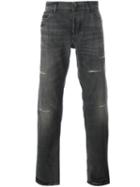 Dolce & Gabbana Distressed Jeans, Men's, Size: 52, Black, Cotton/calf Leather/zamak