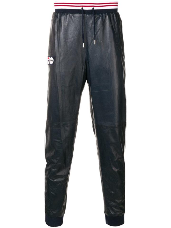 Schott Luigi Leather Jogging Pants - Blue