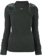 Off-white Shoulder Detailing Ribbed Sweater, Women's, Size: Xxs, Green, Cotton/wool