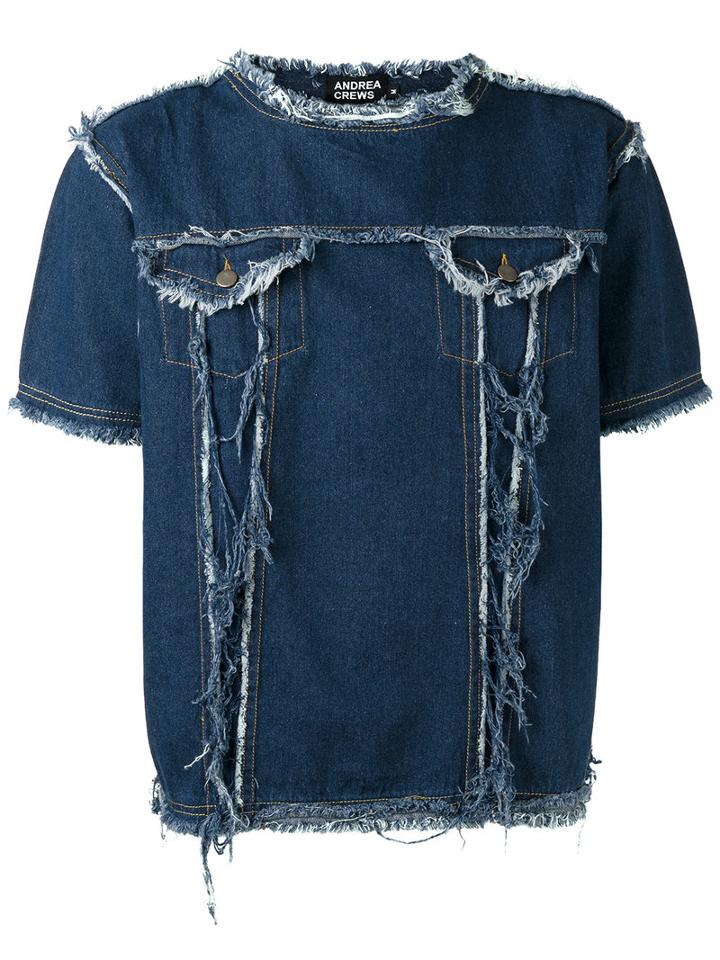 Andrea Crews Frayed Denim T-shirt, Men's, Size: Small, Blue, Cotton