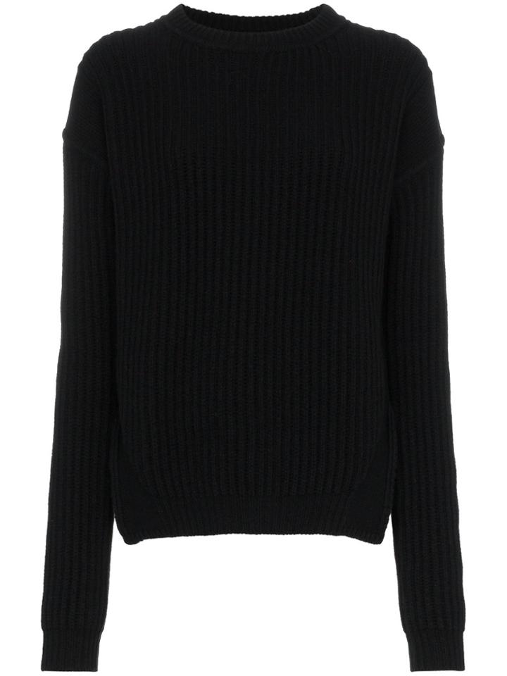 Rick Owens Side Slit Ribbed Jumper - Black