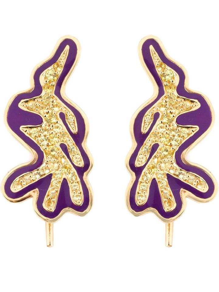 Kdia Gold And Sapphire Deco Earrings, Women's, Pink/purple
