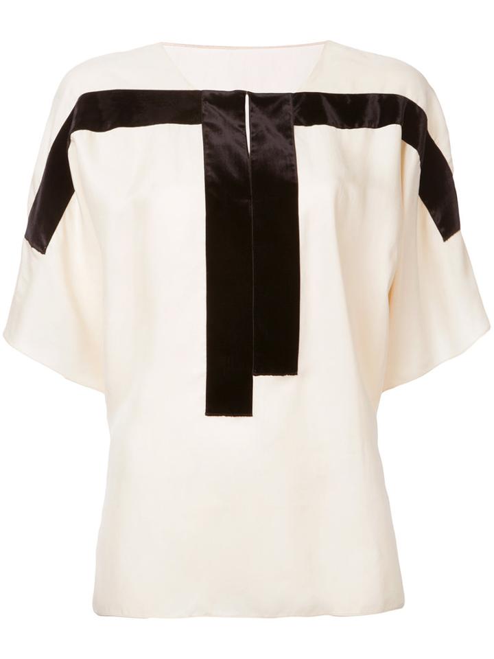 Ms Min - Contrast Panel Blouse - Women - Cupro/viscose - 4, Nude/neutrals, Cupro/viscose