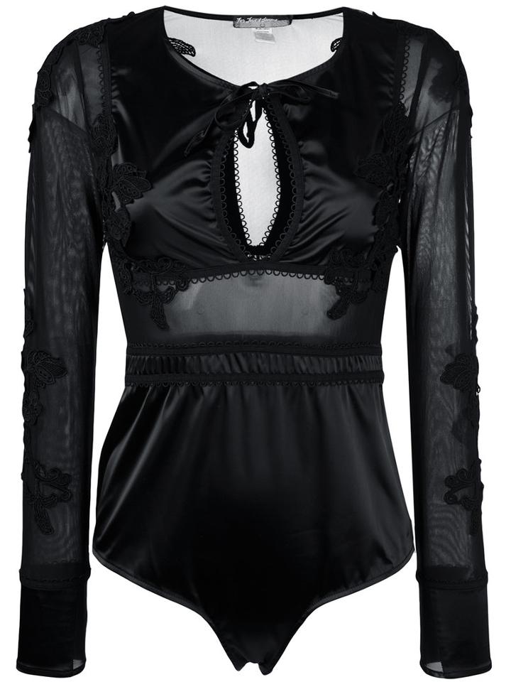 For Love And Lemons Embroidered Bodysuit, Women's, Size: Medium, Black, Polyester/spandex/elastane/nylon