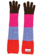 Ganni Striped Long Gloves - Red