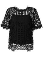 Blugirl Floral Lattice Lace Top, Women's, Size: 46, Black, Polyester/spandex/elastane