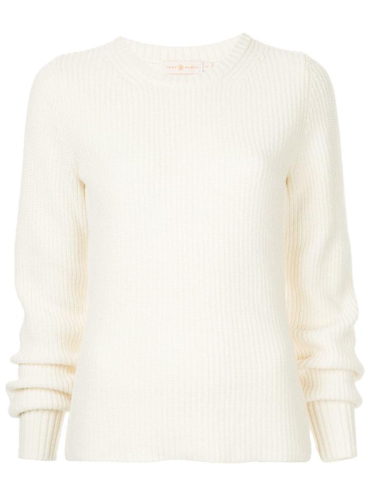 Tory Burch Ribbed Elongated Sleeve Sweater - White