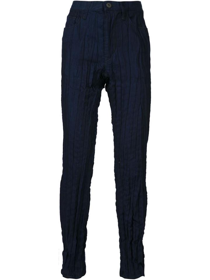 Issey Miyake Men Creased Jeans, Size: 3, Blue, Cotton/polyester