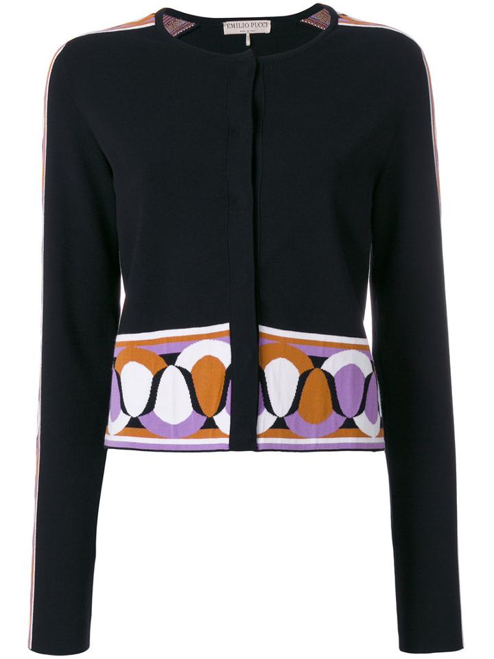 Emilio Pucci - Jacquard Detail Cardigan - Women - Polyester/viscose - S, Black, Polyester/viscose