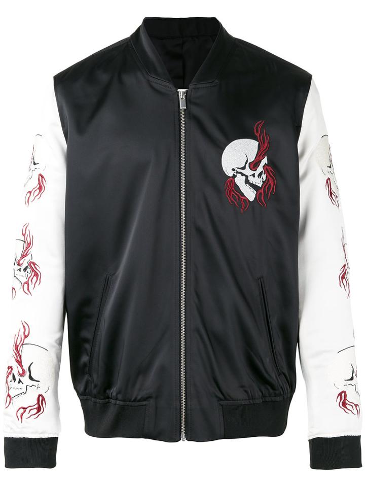 The Kooples Embroidered Skull Bomber Jacket, Men's, Size: 50, Black, Polyester/spandex/elastane/acetate/lamb Skin