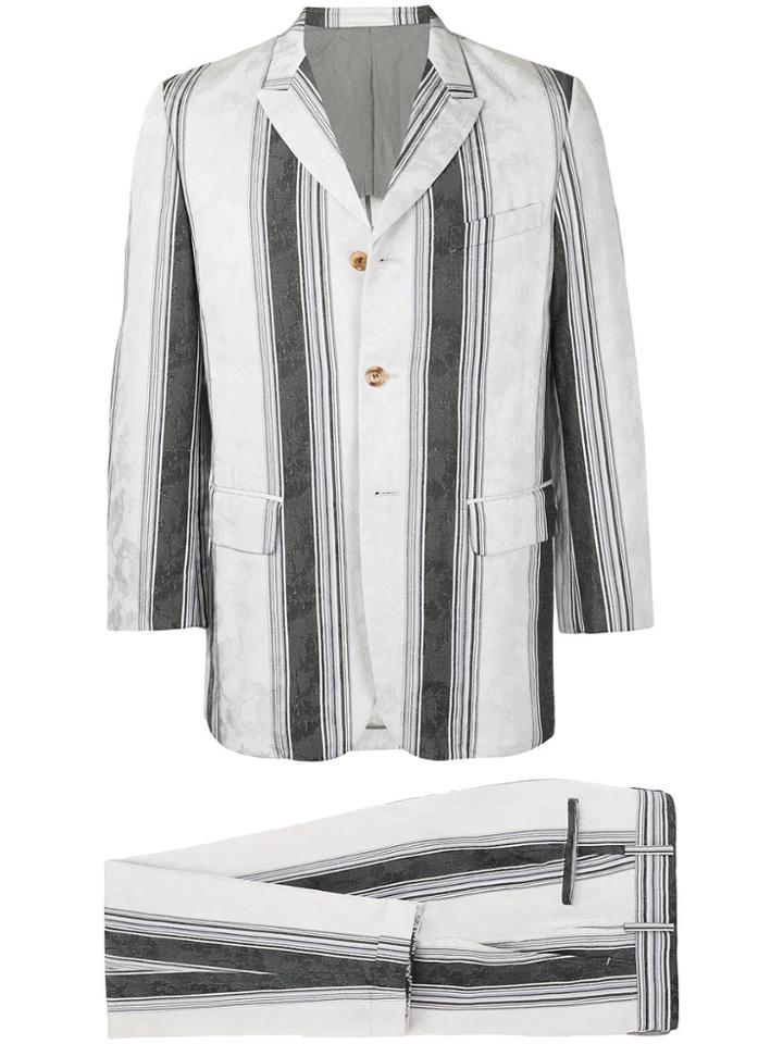Comme Des Garçons Vintage Floral Embossed Striped Suit - Grey