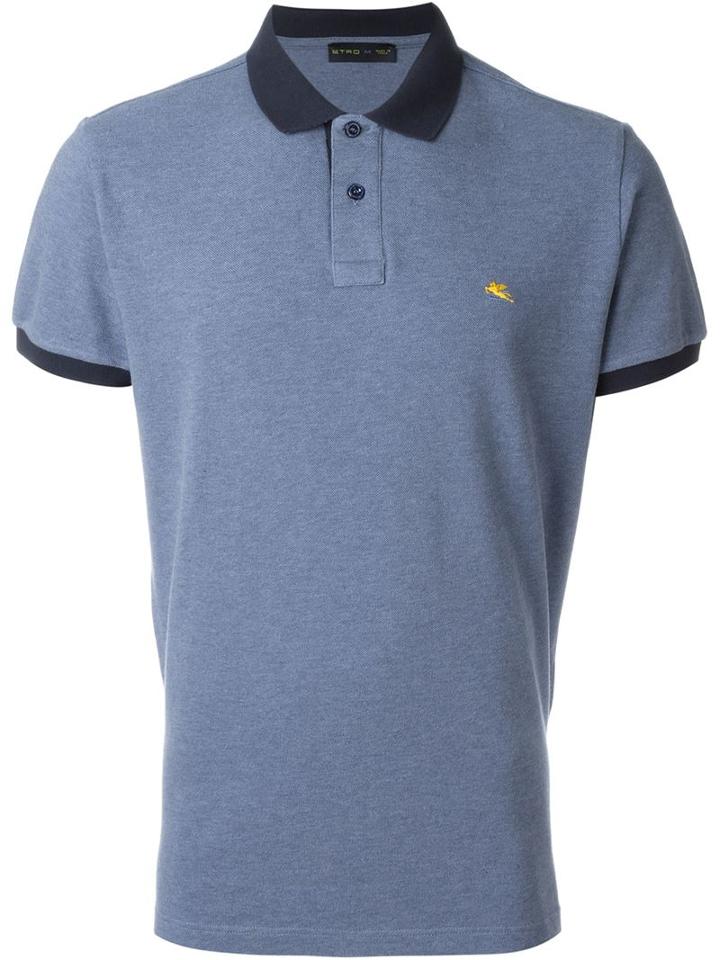 Etro Contrast Collar Polo Shirt, Men's, Size: Xl, Blue, Cotton