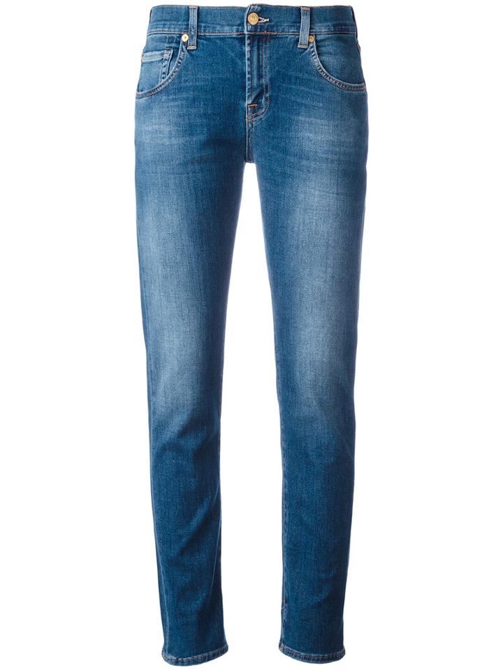 7 For All Mankind Light-wash Slim-fit Jeans, Women's, Size: 32, Blue, Cotton/polyester/spandex/elastane