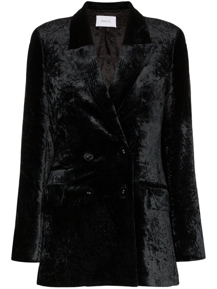 Racil Archie Double-breasted Velvet Blazer - Black