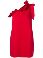 Msgm Ruffle-trim One-shoulder Mini Dress - Red